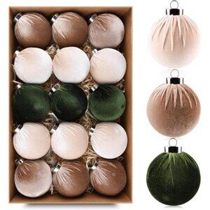 Pack of 15pcs Shatterproof Xmas Bulbs Decorations Set - Multicolor Green Brown